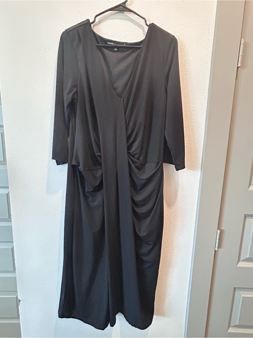 Jason Wu x ELOQUII Black Draped Midi Dress Size 16 Designer Ruched Cocktail